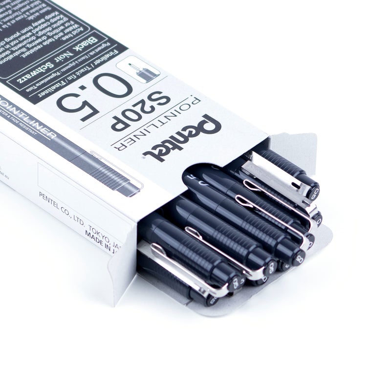 بنتل قلم تحديد نقطة من Pentel Arts، (0.5 مم)، حبر أسود، صندوق من 12 قطعة (S20P-5A) - Image 4